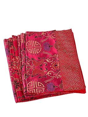 Asian Embroidered Gold Thread Red Silky Place Mats